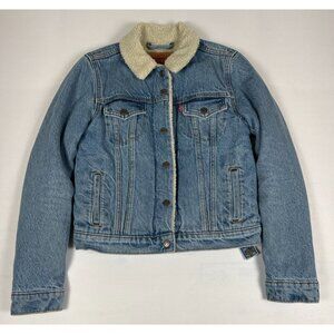 Levis Strauss Womens XS Black Cotton Button Up Sherpa Line Trucker Jacket